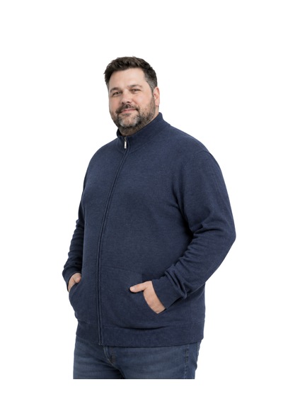 Battalmoda Erkek Büyük Beden Melanj Lacivert Basic Cepli Triko Hırka 3xl-4xl-5xl-6xl