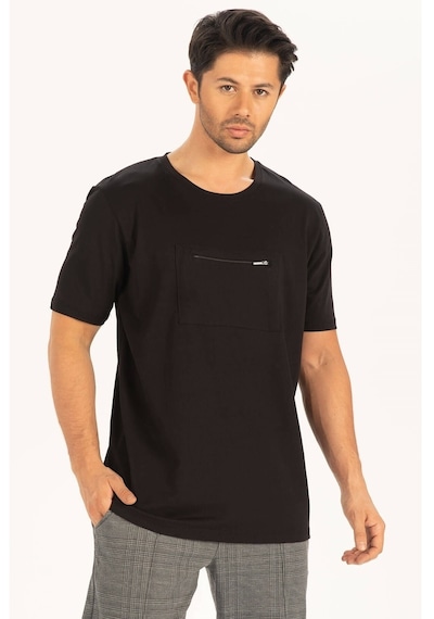 Peraluna Ön Orta Fermuarlı Düz Kesim Siyah Erkek T-Shirt-Siyah Peraluna Ön Orta Fermuarlı Düz Kesim Siyah Erkek T-Shirt-Siyah