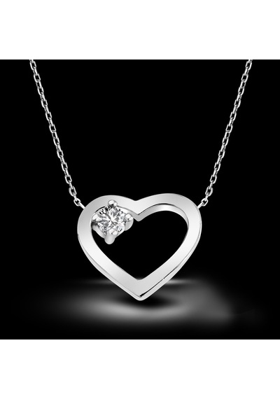 Kuyumcudukkani 3mm Zirconia Taşlı"kalp"kolye- 32106-w-w Beyaz