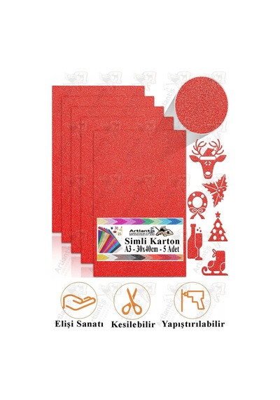 Simli Karton A3 30x40 Cm 5 Li 1 Paket Simli Fon Kartonu Parıltılı Kağıt Anasınıfı Kreş Etkinlik Proje Dekoratif Yeşil
