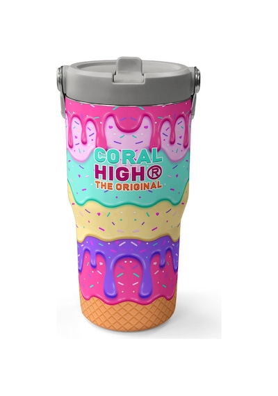 Coral High Dondurma Desenli Katlanır Ağızlıklı Çelik Termos 600 Ml 38907 Pembe