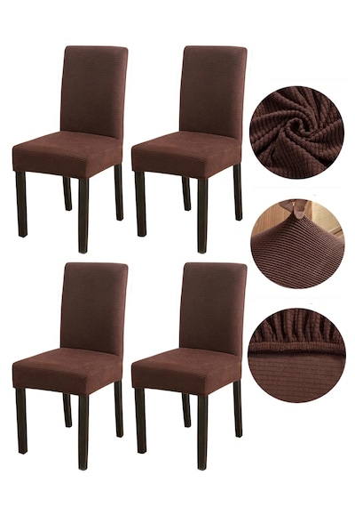 Bambu Nano Kumaş Likralı Lastikli Sandalye Kılıfı Yıkanabilir Esnek Sandalye Örtüsü 4 Lü Set Koyu Kahverengi