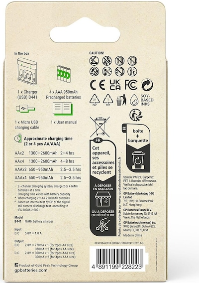 Gp B441-100hcer21-2gtlb4 950 Mah İnce Pilli Usb Şarj Cihazı 4 Lü
