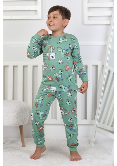 Zuzunga Computer Game Desenli Erkek Çocuk Pijama Takımı Yeşil