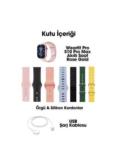 Wearfitpro Wearfit S10 Pro Max 7 Kordonlu Akıllı Kol Saati Smart Watch Miniled Ekran Rose Gold 45mm