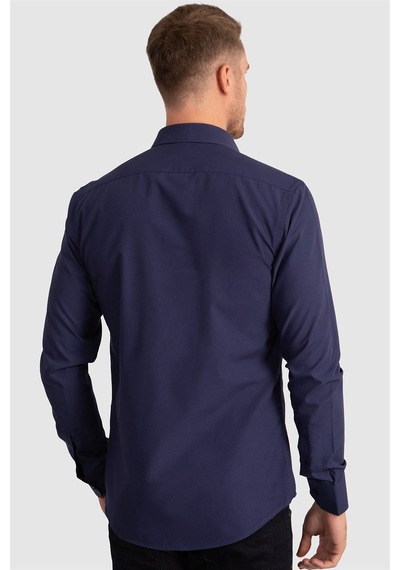 Tudors Slim Fit Dar Kesim Tery Cotton Erkek Gömlek-23363 Lacivert