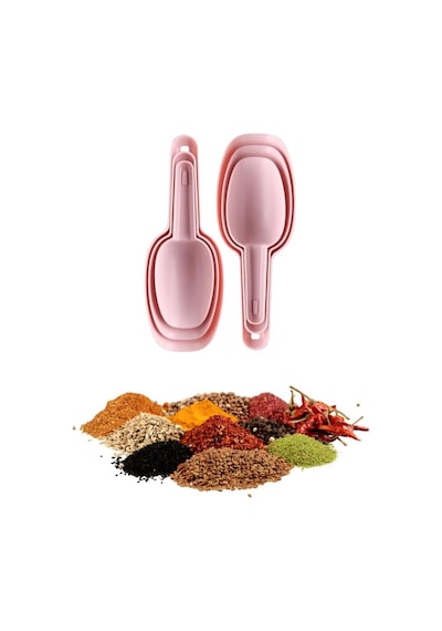 6 Adet Baharat Küreği, Un Şeker Bakliyat Kakao Mama Deterjan Erzak Kaşığı 6 Lı Set 2x 3 Boy Pembe Pembe
