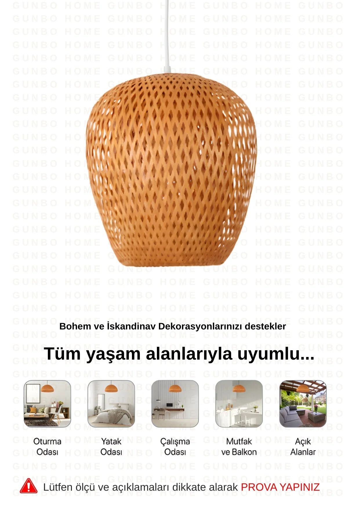 Bohem Bambu Boja Pendant Sarkıt Avize Lamba 25 Cm - Iskandinav, Modern, Bohem, Rattan Aydınlatma Bej