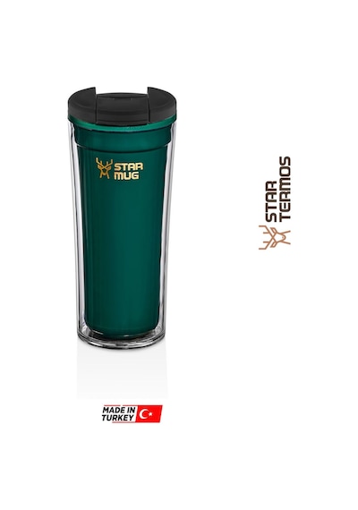 Star Termos Star Mug 350 Ml Opak Seri - Yeşil Çift Katmanlı Mug - Piknik Kamp Outdoor Ofis Kafe Okul Kampüs Yeşil