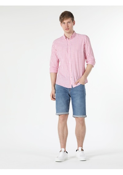 Colin's Slim Fit Çizgili Pembe Erkek Uzun Kol Gömlek CL1057795_Q1.V1_PIN Pembe