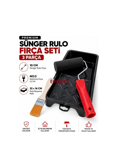 Ehobici Premium Sünger Rulo Fırça Seti 3 Parça