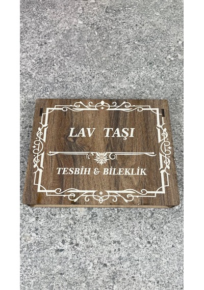 Lav Taşı Tesbih Ve Doğal Taş Bileklik Seti Özel Ahşap Hediye Kutulu Siyah
