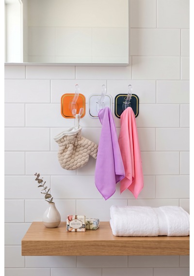 3 Adet Renkli Askı Yapışkanlı Kanca Mutfak Banyo Pratik Kullanışlı Havlu Bornoz Askısı Şeffaf Uçlu Yapışkan Askılık Seti Çok Renkli