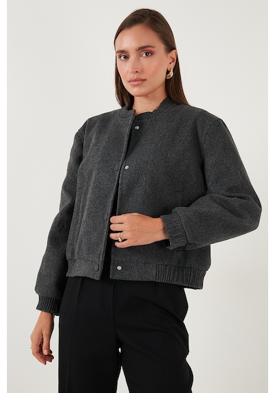 Lela Loose Fit Sıfır Yaka Çıtçıtlı Kaşe Kısa Bayan Mont 6810178 Antrasit