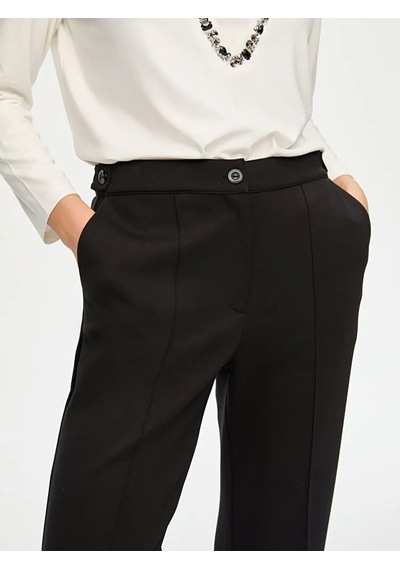 Faik Sönmez Önü Dikiş Detaylı Wide Leg Fit Kadın Örme Pantolon Us26pnt017 Siyah