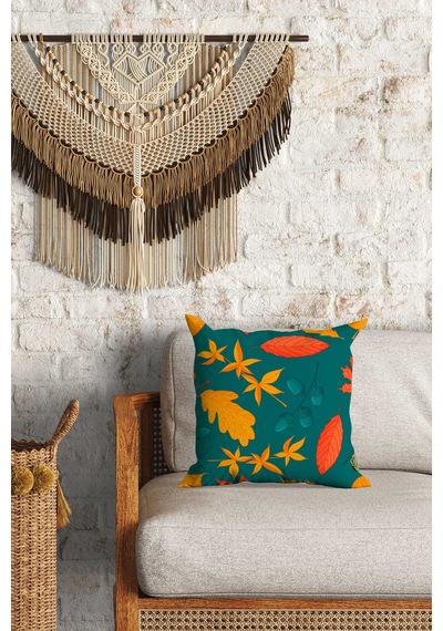 Meşe Palamudu Desenli Çift Yön Dijital Baskılı Dekoratif Kırlent Kılıfı Yastık Kılıfı 39x39cm Çok Renkli