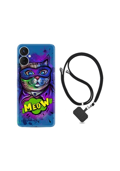 Tecno Spark 9T Kılıf İpli Boyun Askılı Desenli Silikon Super Meow 1715