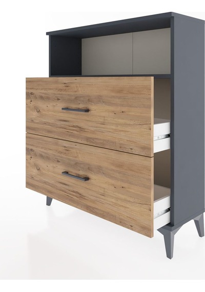 Arges Şifonyer Tek Raflı 2 Çekmeceli 88x30x106 Antrasit-çam Antrasit