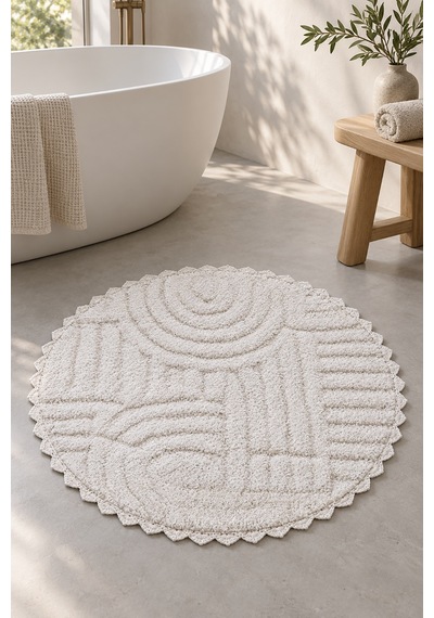 Alanur Bodrum Tufting Cotton Pamuklu El Işi Örgülü 90 X 90 Cm Paspas 113 Beyaz