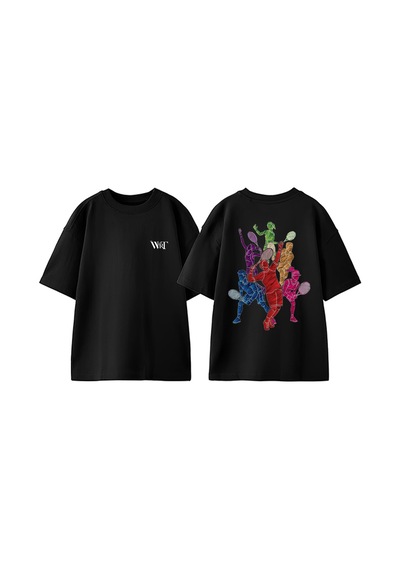 Thewert Tennis 2 Tasarım Sırt Baskılı Pamuk Siyah Oversize T-shirt