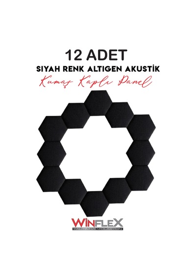 Altıgen Akustik Kumaş Kaplı Panel 17x20cm - 12 Adet Siyah