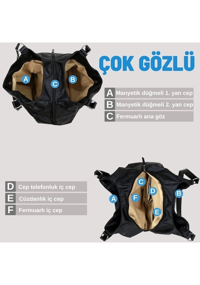 Myra Kadın Siyah Pu Deri Günlük Omuz Çantası Hobo Tote El Çantası Siyah