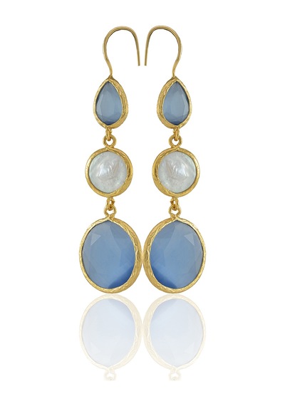 Kadir Jewellery 22 Ayar Altın Kaplama Kadın İnci Küpe -el İşçiliği Ve Hipoalerjenik Küpe Buz Mavisi