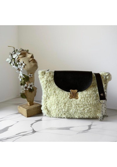 Byehandmade El Yapımı Kem Rengi Teddy Omuz Çantası Krem - Beyaz