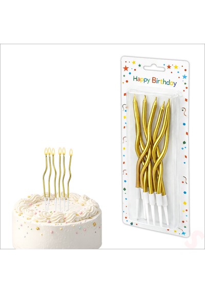 Altın Metalik Krom Renkli Spiral Pasta Mumu 14 Cm - 6 Adet