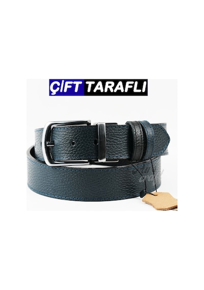 Parscraft Hakiki Deri Çift Taraflı Erkek Kemer 4 Cm Lacivert - Siyah Lacivert