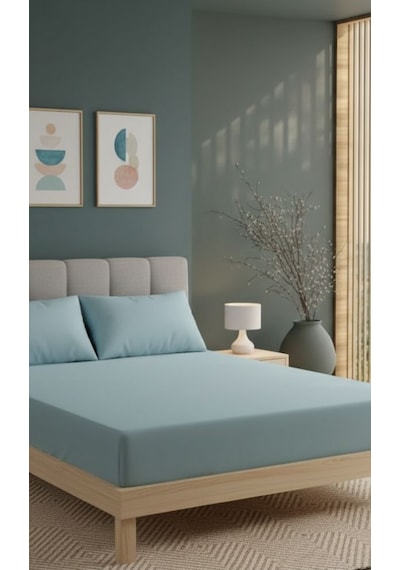 Ranforce Çift Kişilik Lastikli Çarşaf Seti Yastık Kılıflı 180 X 200+30 Turkuaz