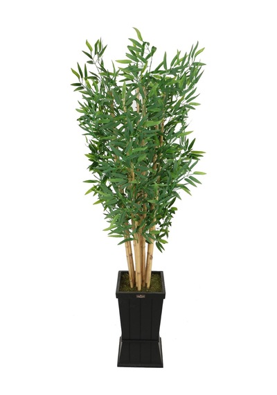 Yapay Çiçek Deposu Ahşap Saksıda Yapay Bambu Ağacı 9 Çubuklu 180 Cm