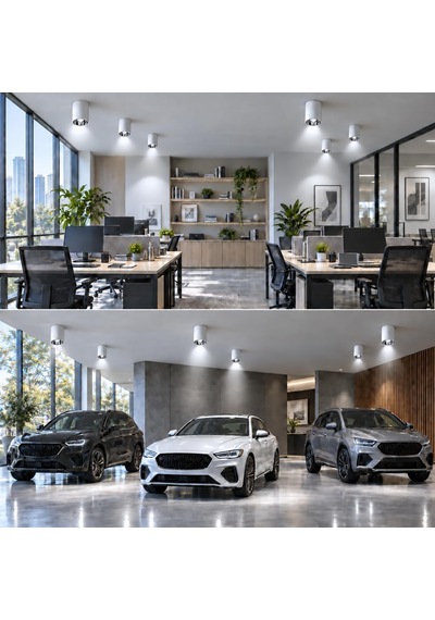 Silindir Sıva Üstü Led Spot Armatür, Modern Dekoratif Tavan Aydınlatması, Mercekli Tasarım Beyaz Kasa - Krom Diğer