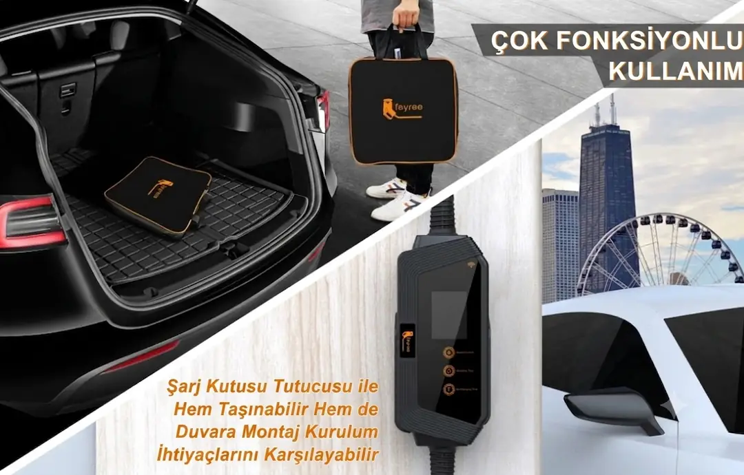 Feyree 32amper 3 Faz Tip-2 Elektriki Araç Taşınabilir Şarj İstasyonu 22kw Wıfı-app Özellikli 5metre 22 kw