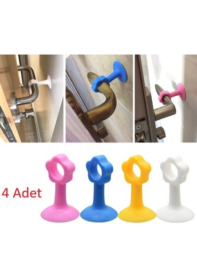 Vantuzlu Geçmeli Kapı Kolu Stoper 4lü Set Beyaz