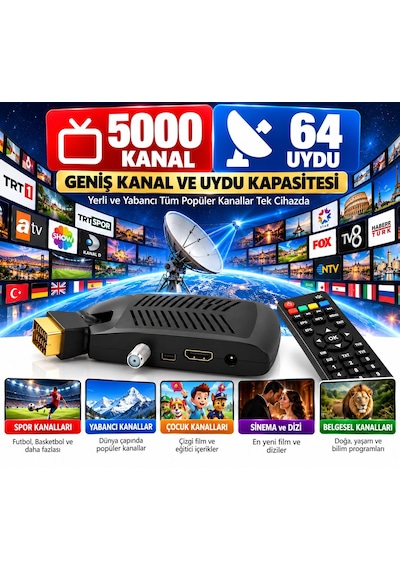 Multibox Tüplü Tv Full Hd Mini Gold Scart Uydu Alıcısı Tkgs, Wifi Destekli, 5000 Kanal, 64 Uydu