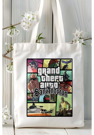 Art Hediye Grand Theft Auto Gta Oyun Baskılı Bez Çanta Omuz Çantası Kişiye Özel Model 24 Çok Renkli