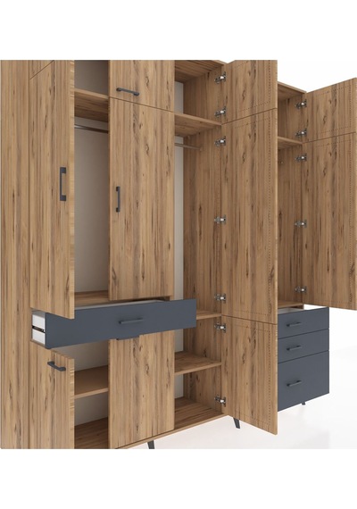 Hyperion Dolap 8 Raflı 4 Çekmeceli 3 Askılı 220x44x243 Çam-çam/antrasit Atlas Çam/antrasıt Hyperion Dolap 8 Raflı 4 Çekmeceli 3 Askılı 220x44x243 Çam-çam/antrasit Atlas Çam/antrasıt
