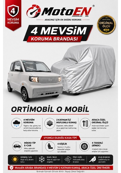 Ortimobil O Mobil Elektrikli Micro Araba Brandası Gri Oto Branda Su Geçirmez Dört Mevsim Uv İki Katmanlı Dış Ortam Örtü