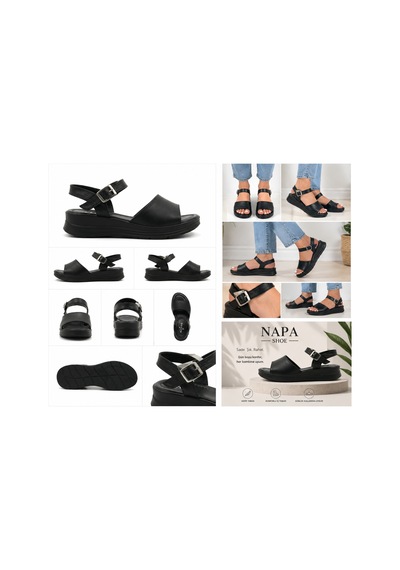 N Napa Shoe Np.15600.siyah Deri Sandalet