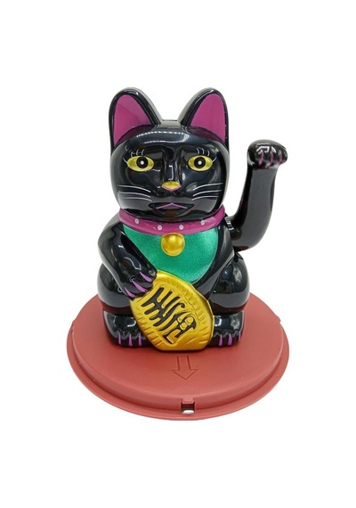 Maneki Neko El Sallayan Şans Kedisi Siyah Solar Güneş Enerjili 11x10cm No2s