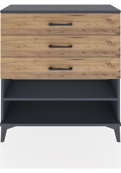 Arges Şifonyer Tek Raflı 3 Çekmeceli 88x30x96 Antrasit-çam Antrasit