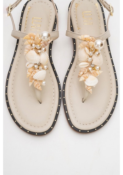 Luvishoes Luvi Shoes Joe Bej Deniz Kabuklu Hakiki Deri Parmak Arası Kadın Sandalet Bej