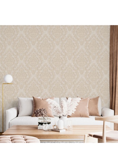 Adawall Zengin Damask Desen Duvar Kağıdı Rococo 1405-3/15, Krem, Bej 1.06x15.6m - 16.5m² Çok Renkli