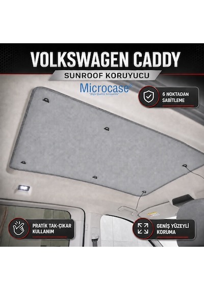 Microcase Volkswagen Caddy İle Uyumlu Vantuzlu Sunroof Güneşlik Koruyucu Al5631 Gri