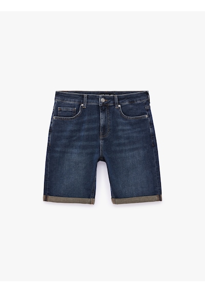 Koton Normal Bel Pamuklu Bermuda Slim Fit Jean Şort İndigo Stone 6sam40331nd İndigo - Taş Rengi