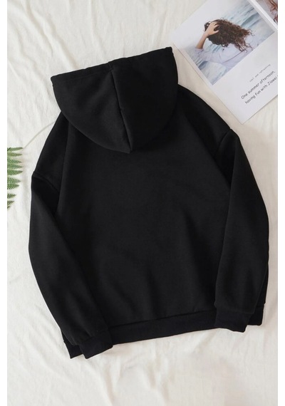 Uyguntarz Paris Baskılı Pamuklu Oversize Sweatshirt siyah