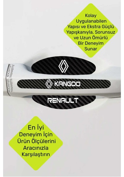 Renault Kangoo Kapı Kolu Karbon Folyo Seti Kangoo Uyumlu, 8 Parça Çizilmeye Dayanıklı Şık Tasarım