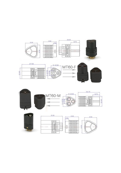 Mt60 3 Pin Dişi Erkek Konnektör Soket Çift Amass 3.5mm 12awg Rc Esc Motor Drone Lityum Lip