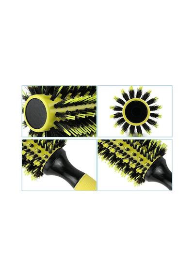 Koodmax Ahşap Saplı Naylon Kıl Saç Şekillendirici Fön Fırçası - Saç Düzleştirici Tarak 6cm - Sarı - Siyah